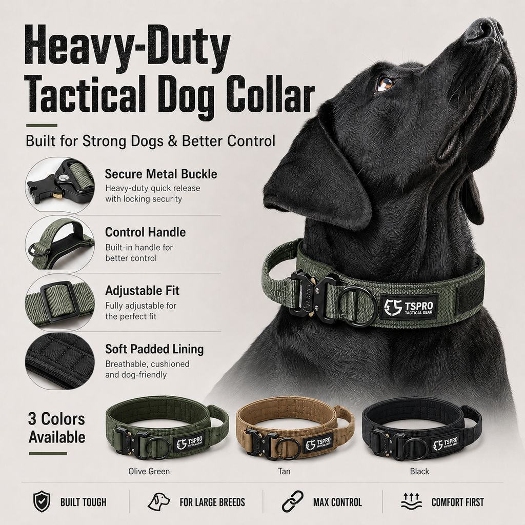 Malloren Large Dog Tactical Collar with Control Handle - Secure Grip for Walks, Training & Strong Pullers