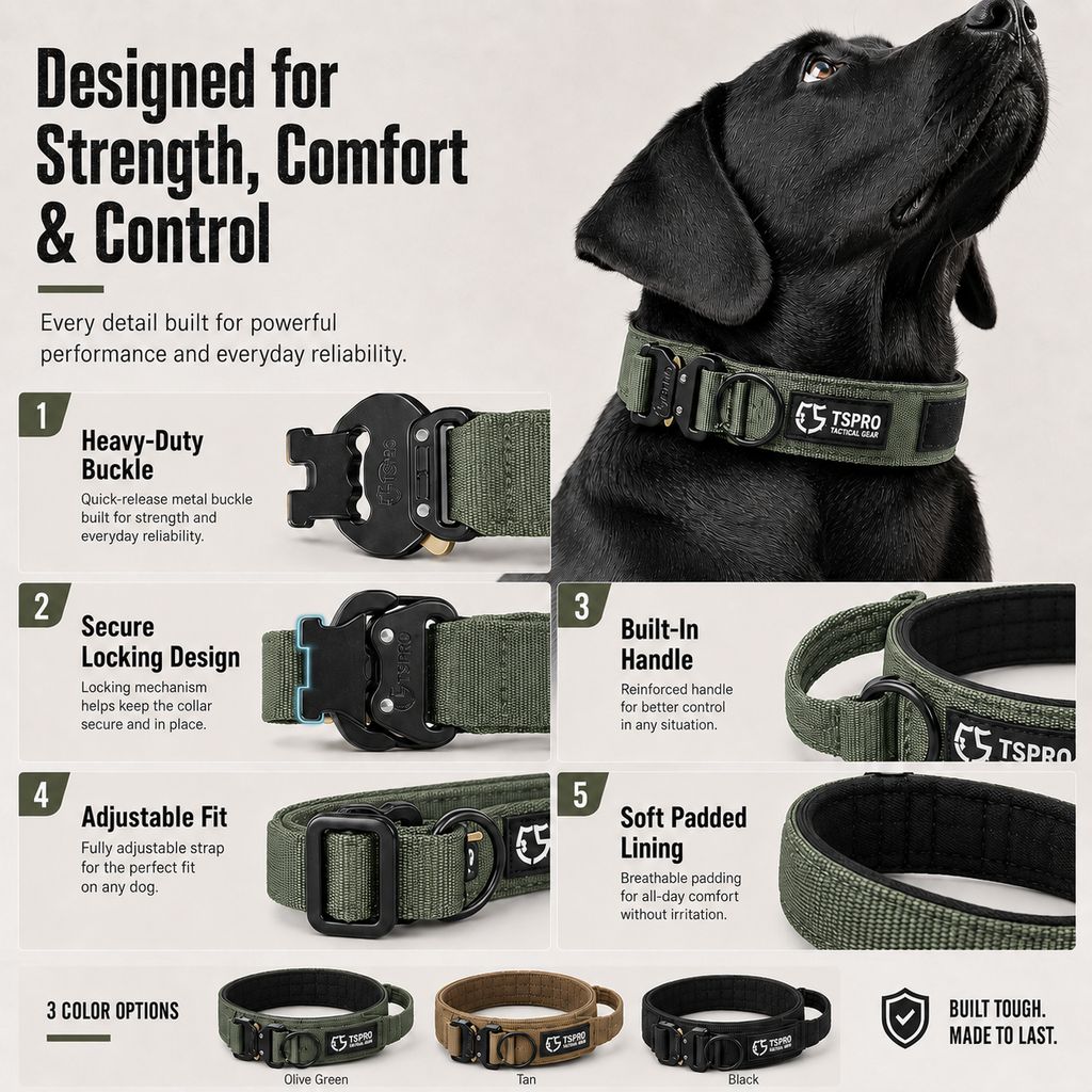Malloren Large Dog Tactical Collar with Control Handle - Secure Grip for Walks, Training & Strong Pullers