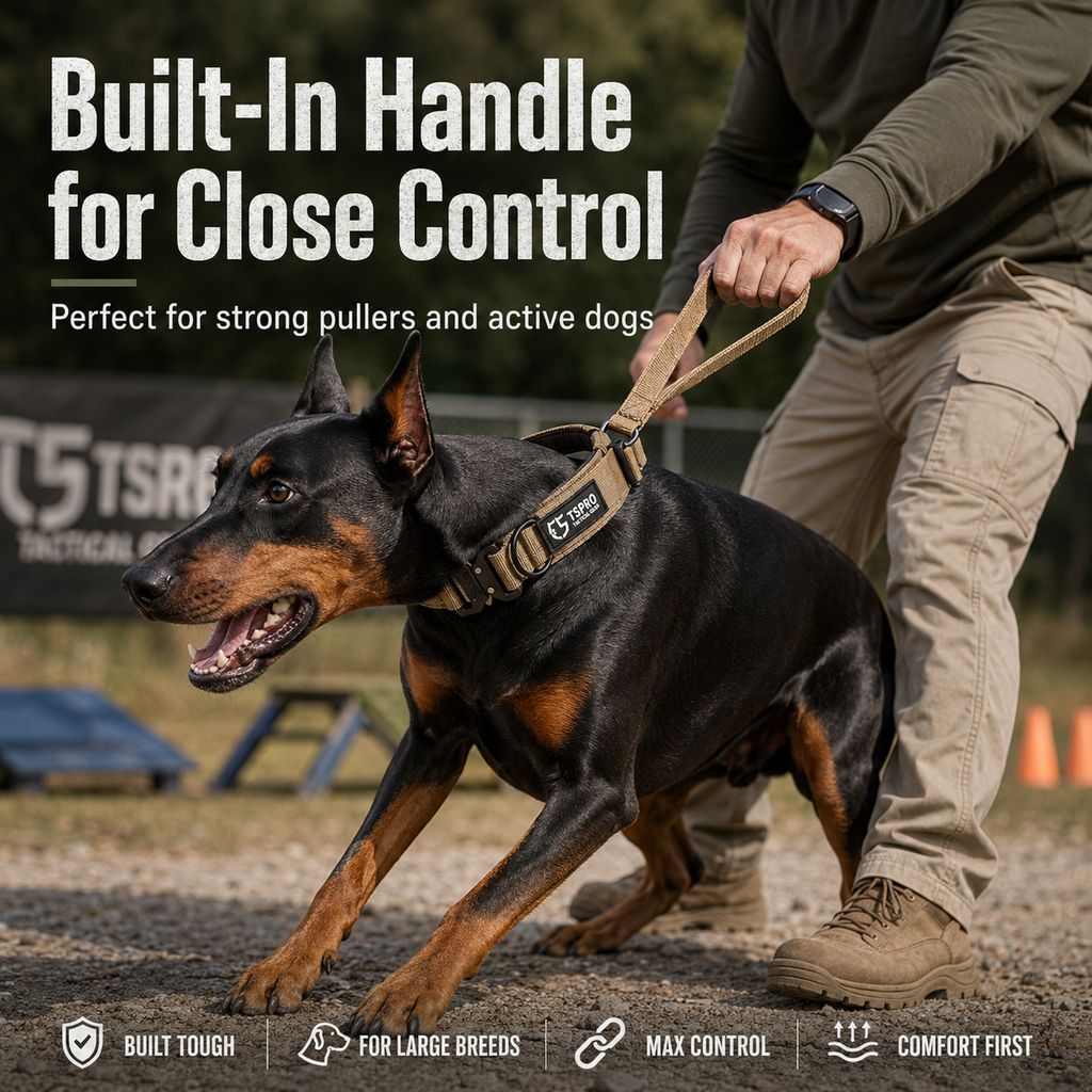 Malloren Large Dog Tactical Collar with Control Handle - Secure Grip for Walks, Training & Strong Pullers