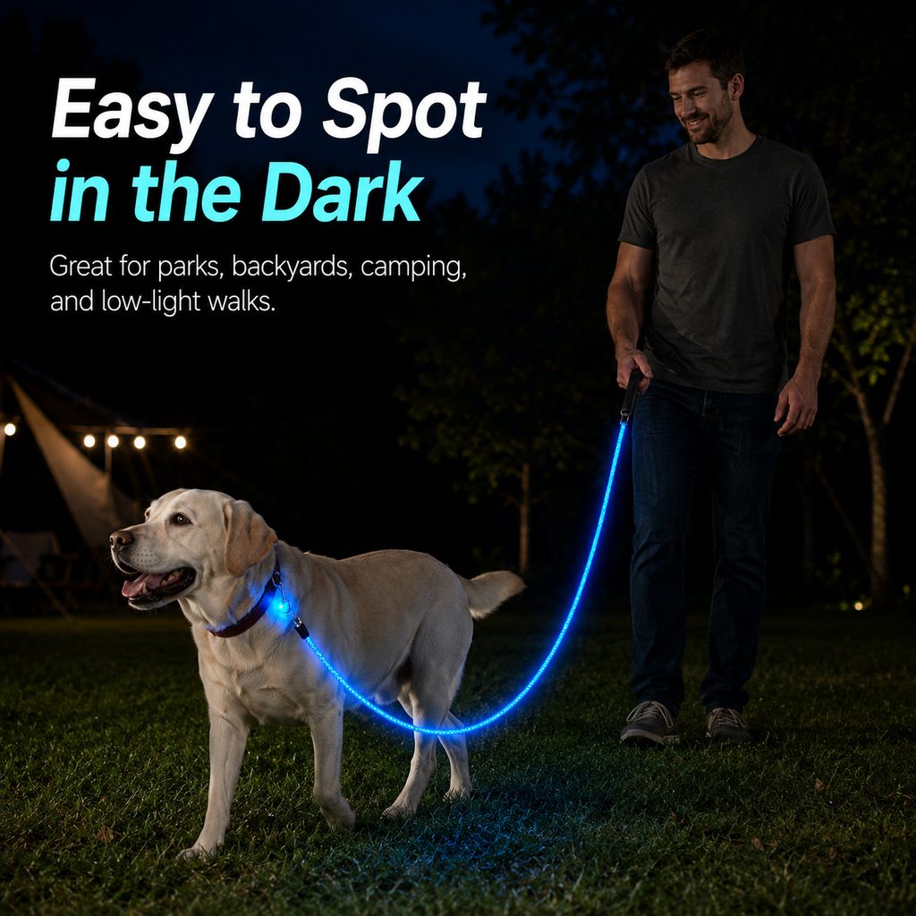 Malloren NightGlow LED Light-Up Dog Leash for Night Walks - USB Rechargeable Safety Leash That Helps Your Dog Stay Visible in the Dark