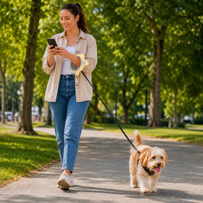 Malloren Retractable Dog Leash for Night Walks & Daily Walks - Optional LED Light, 16ft Reflective Tape & One-Touch Brake for Better Visibility and Control