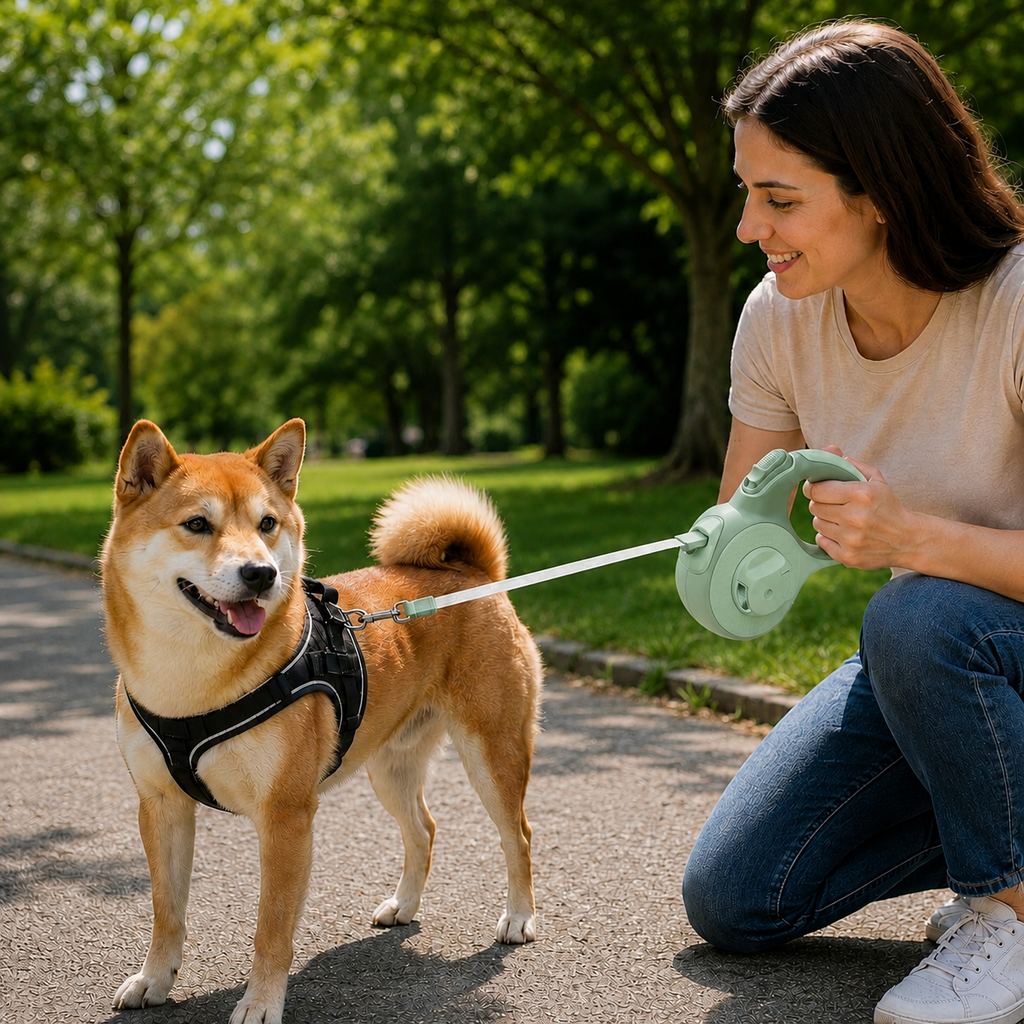 Malloren LED Retractable Dog Leash for Evening Walks - Built-In Path Light, One-Hand Brake & 9.8/16.4 FT Range