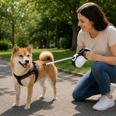 Malloren LED Retractable Dog Leash for Evening Walks - Built-In Path Light, One-Hand Brake & 9.8/16.4 FT Range