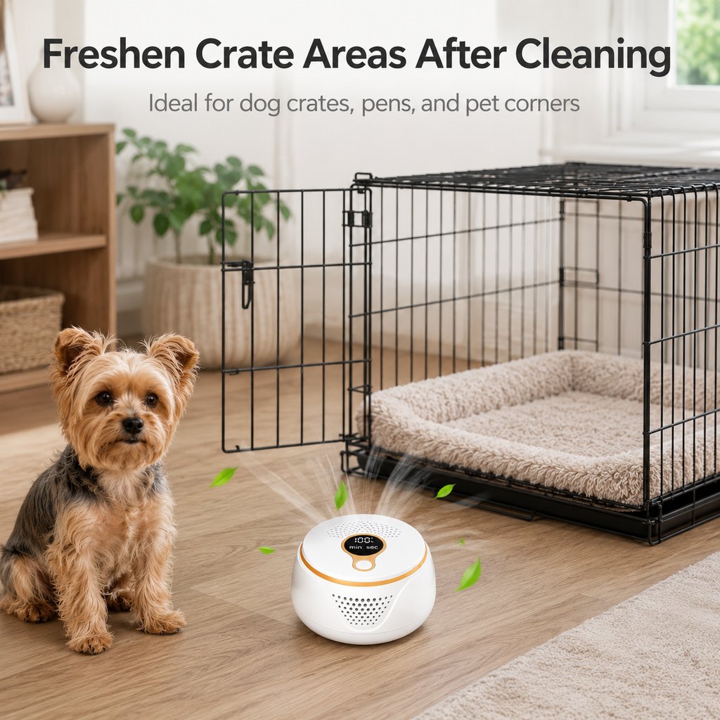 Malloren Rechargeable Ozone Pet Odor Deodorizer for Litter Box & Empty Crate Areas – USB-C Odor Treatment Device for Unoccupied Small Spaces