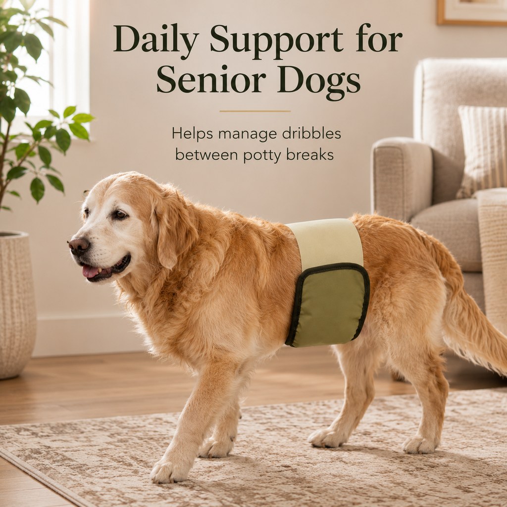 Malloren 3-Pack Washable Male Dog Belly Bands for Indoor Marking & Senior Dribbles - Reusable Dog Diaper Wraps to Protect Floors & Furniture