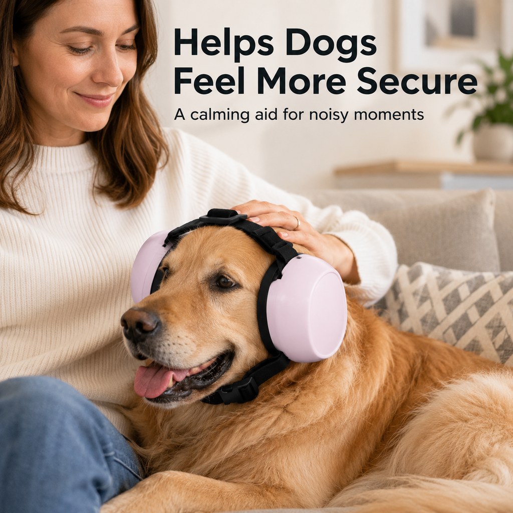 Malloren Dog Noise-Reducing Ear Muffs for Fireworks, Thunderstorms & Grooming - Adjustable Anxiety Comfort Ear Protection for Medium & Large Dogs