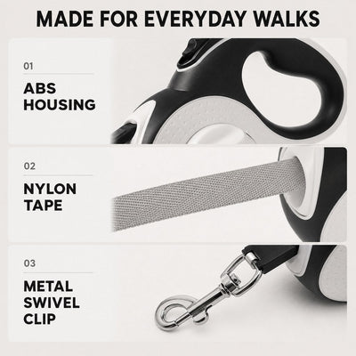 Malloren LED Retractable Dog Leash for Evening Walks - Built-In Path Light, One-Hand Brake & 9.8/16.4 FT Range