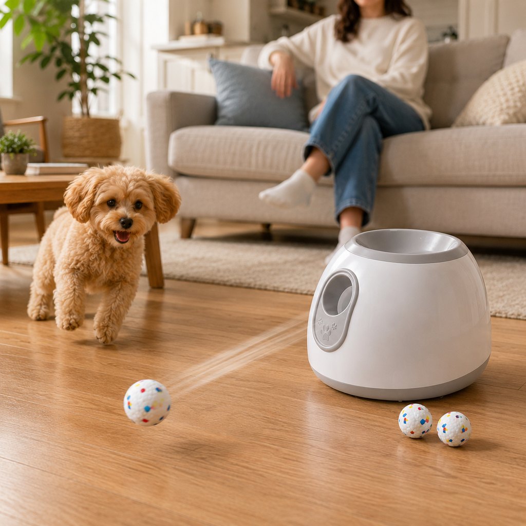 Malloren Mini Automatic Dog Ball Launcher for Small Dogs - Less Manual Throwing for Indoor & Backyard Fetch