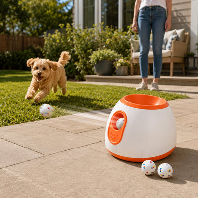 Malloren Mini Automatic Dog Ball Launcher for Small Dogs - Less Manual Throwing for Indoor & Backyard Fetch