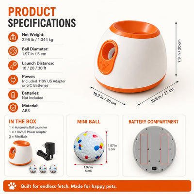 Malloren Mini Automatic Dog Ball Launcher for Small Dogs - Less Manual Throwing for Indoor & Backyard Fetch