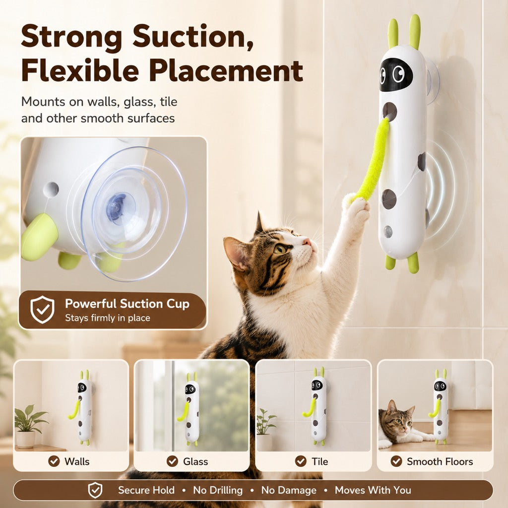 Malloren Motion-Activated Feather Cat Toy for Indoor Play - Wall-Mounted Teaser That Keeps Bored Cats Busy