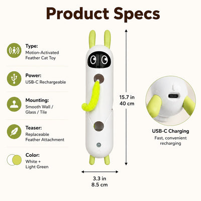 Malloren Motion-Activated Feather Cat Toy for Indoor Play - Wall-Mounted Teaser That Keeps Bored Cats Busy