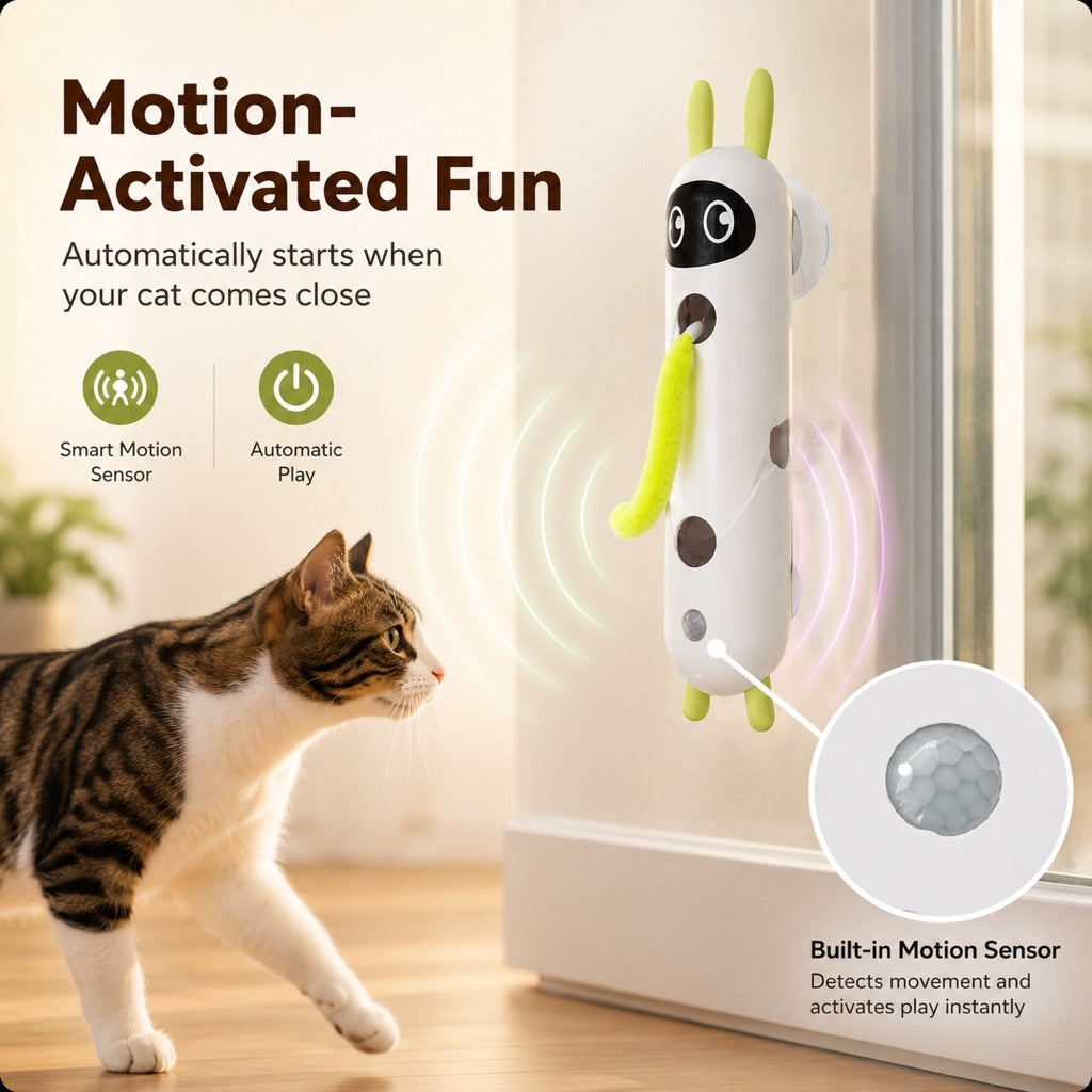 Malloren Motion-Activated Feather Cat Toy for Indoor Play - Wall-Mounted Teaser That Keeps Bored Cats Busy