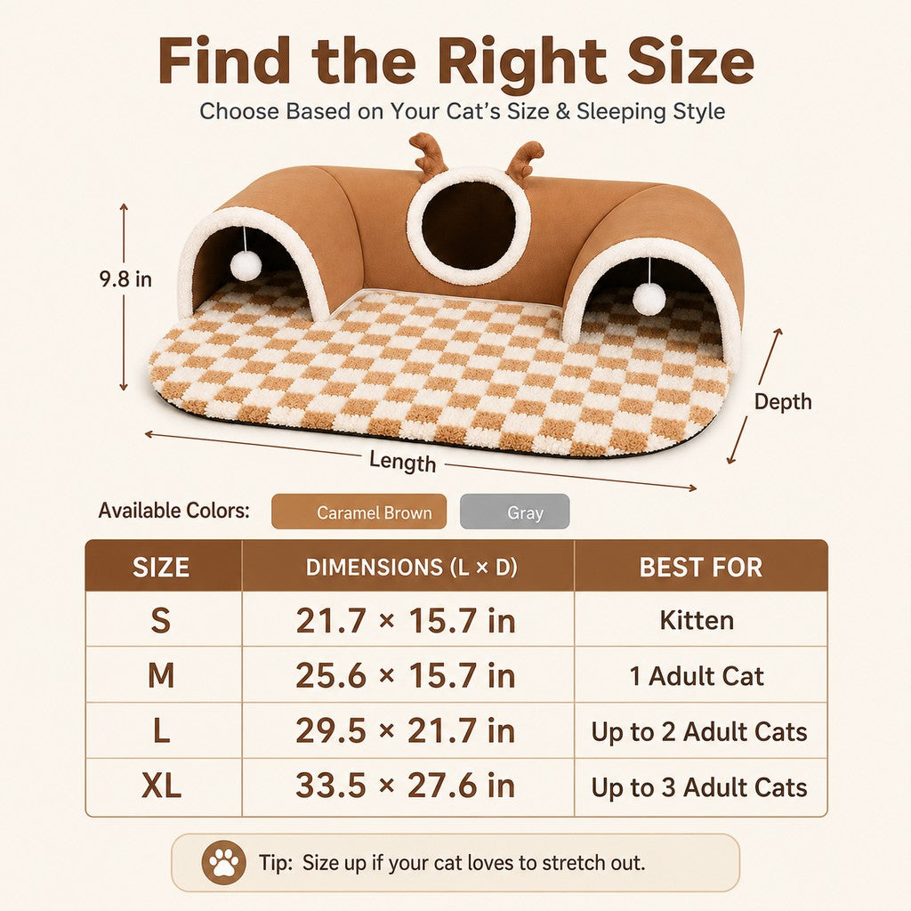 Malloren 3-in-1 Multi-Cat Tunnel Bed & Play Mat for Indoor Cats - Spacious Cozy Hideaway for Shared Rest, Play & Less Bed Competition
