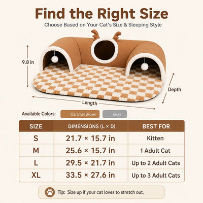 Malloren 3-in-1 Multi-Cat Tunnel Bed & Play Mat for Indoor Cats - Spacious Cozy Hideaway for Shared Rest, Play & Less Bed Competition