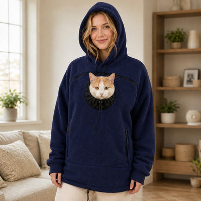 Malloren Hands-Free Pet Carrier Hoodie – Cozy Front Pouch for Cats & Small Dogs at Home & Everyday Outings