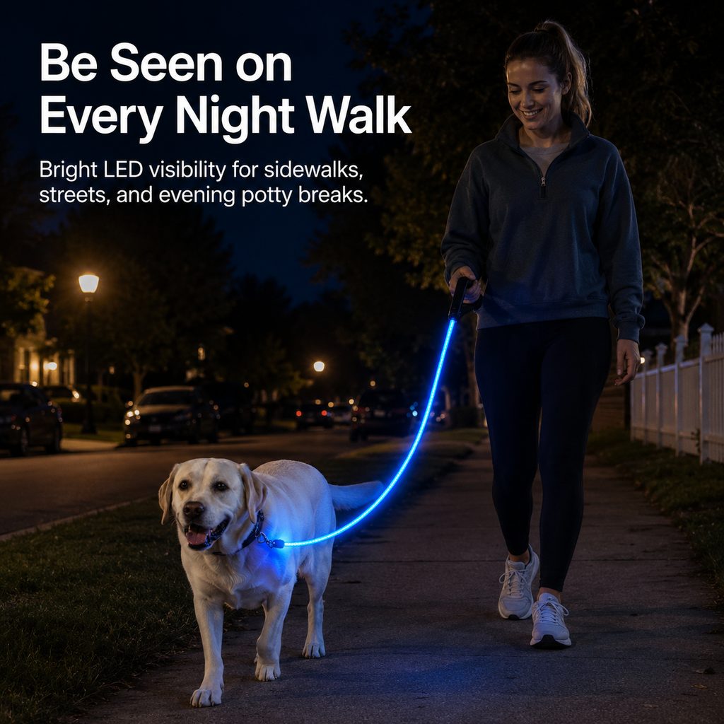 Malloren NightGlow LED Light-Up Dog Leash for Night Walks - USB Rechargeable Safety Leash That Helps Your Dog Stay Visible in the Dark