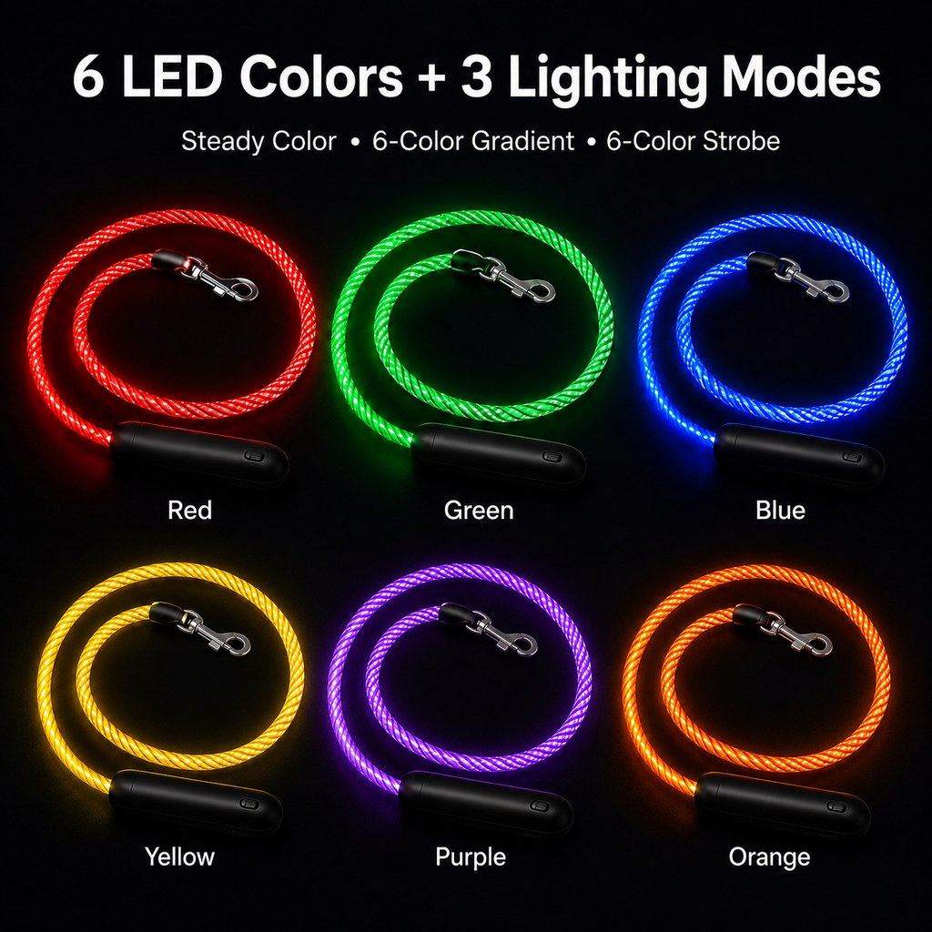 Malloren NightGlow LED Light-Up Dog Leash for Night Walks - USB Rechargeable Safety Leash That Helps Your Dog Stay Visible in the Dark