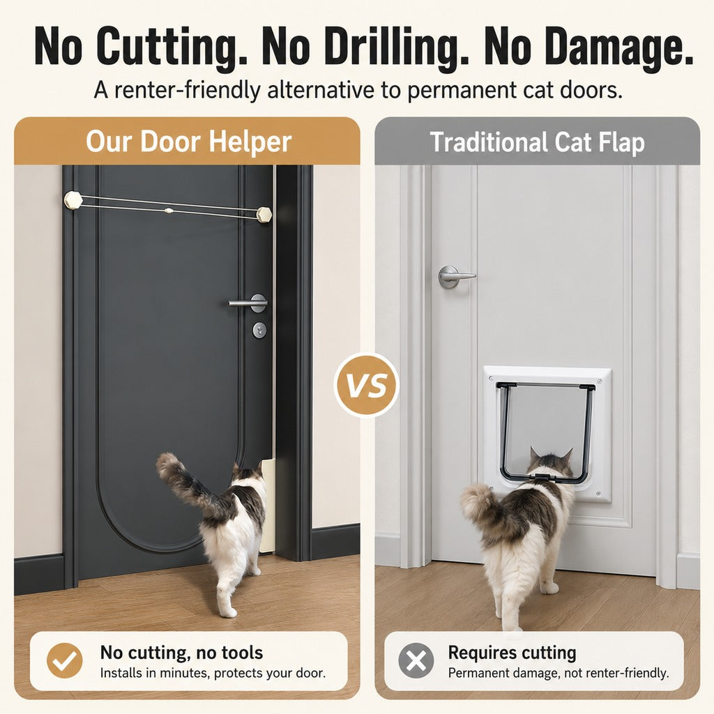 Malloren No-Drill Cat Door Alternative for Litter Rooms & Bedrooms – Helps Cats Pass Through Without Leaving Doors Wide Open