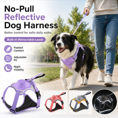 Malloren No-Pull Reflective Dog Harness with Built-In Retractable Leash for Safer Daily Walks