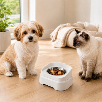 Malloren Adjustable Elevated Slow Feeder Pet Bowl for Cats & Small Dogs - Less Mess, Slower Meals & Easy Cleaning
