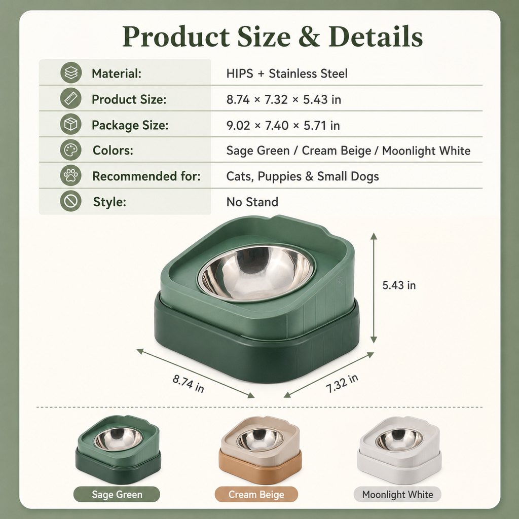 Malloren Adjustable Elevated Slow Feeder Pet Bowl for Cats & Small Dogs - Less Mess, Slower Meals & Easy Cleaning