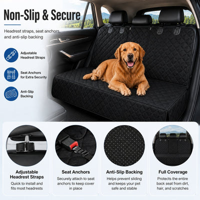 Malloren Waterproof Dog Car Back Seat Cover for Road Trips - Protects from Mud, Fur & Scratches