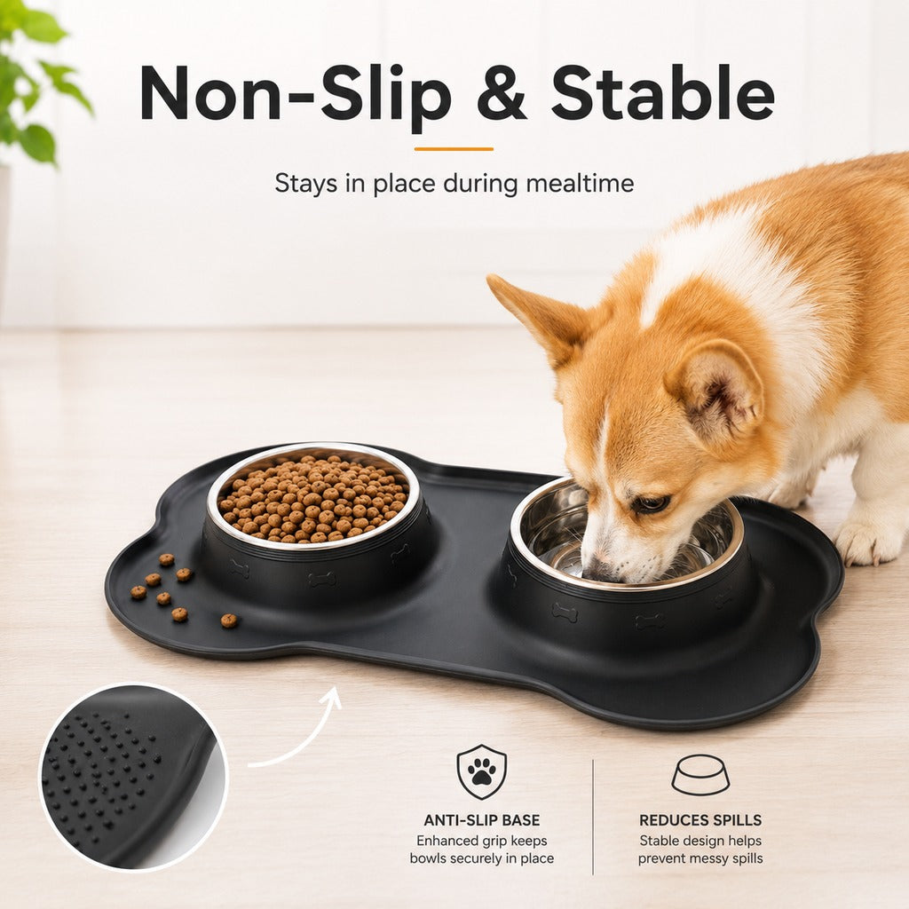 Malloren Spill-Proof Dual Pet Bowl for Cats & Dogs - Mess-Free Food & Water Station for Cleaner Floors