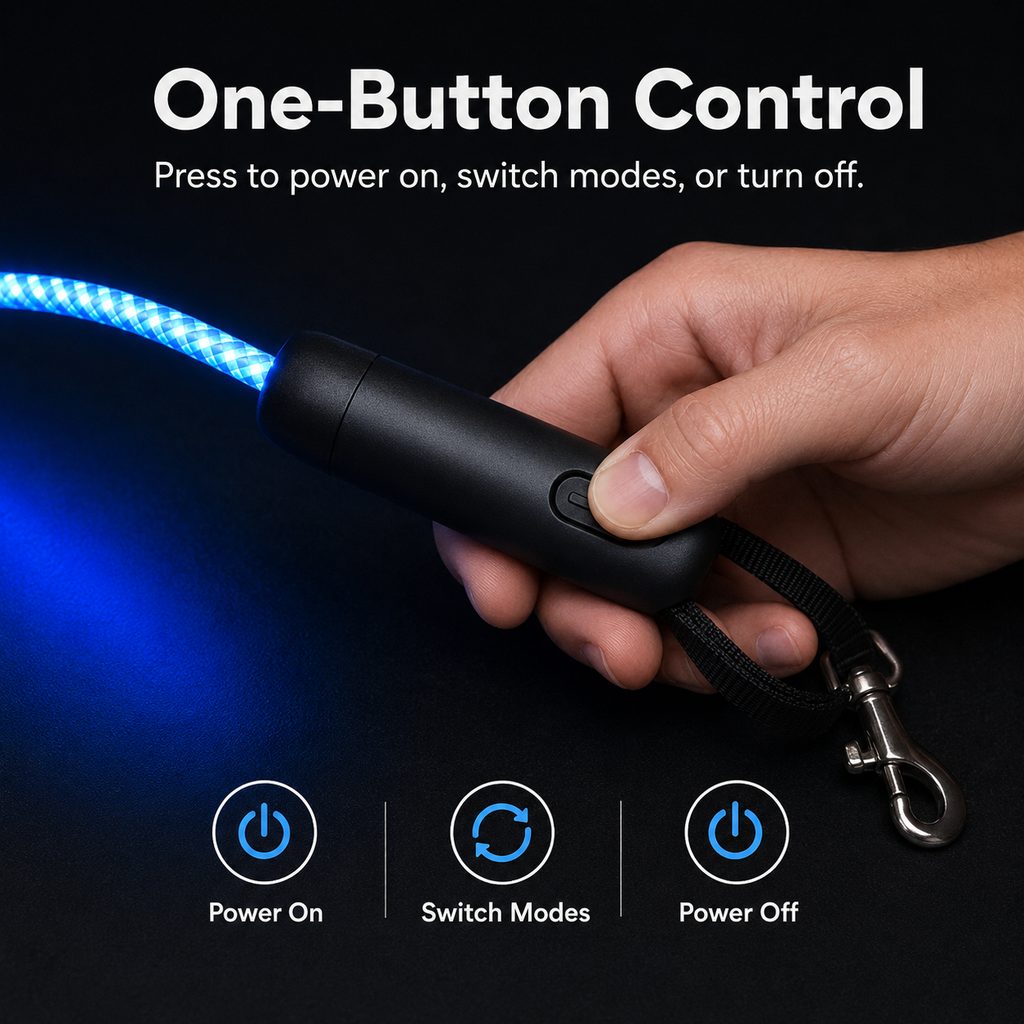 Malloren NightGlow LED Light-Up Dog Leash for Night Walks - USB Rechargeable Safety Leash That Helps Your Dog Stay Visible in the Dark