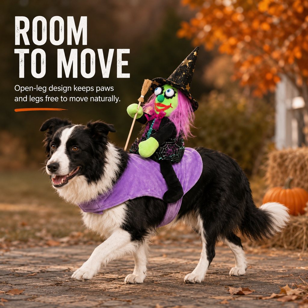 Malloren 3D Witch Rider Halloween Pet Costume for Trick-or-Treating, Parties & Photos – Instant Funny Look for Dogs & Cats