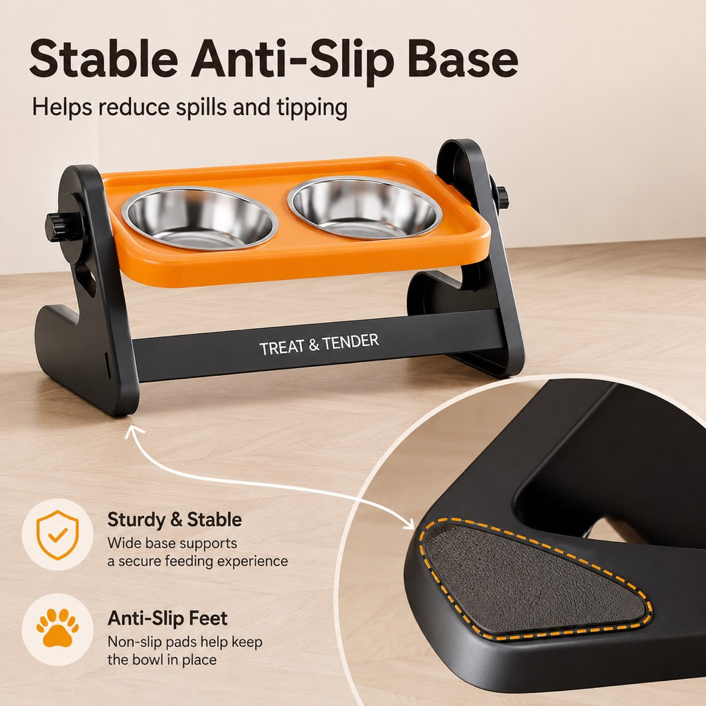 Malloren Adjustable Elevated Stainless Steel Pet Bowls for Cats & Small Dogs - Tilted Feeding Station for Easier Mealtime & Less Floor Mess