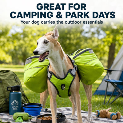 Malloren Dog Saddlebag Backpack Harness for Hiking & Camping - Hands-Free Storage for Water, Treats & Trail Essentials