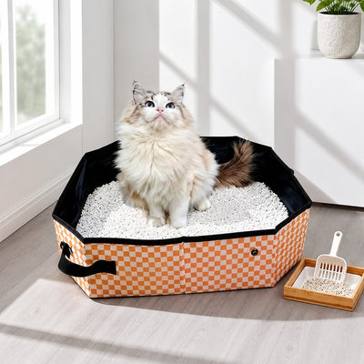 Malloren Portable Foldable Cat Litter Box for Road Trips, Hotels & RV Travel - Reusable Waterproof Travel Cat Toilet to Stop Leaks & Save Space