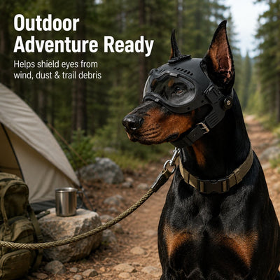 Malloren K9 Tactical-Style Dog Helmet with Goggles for Hiking & Outdoor Training - Helps Shield Eyes from Wind, Dust & Trail Debris