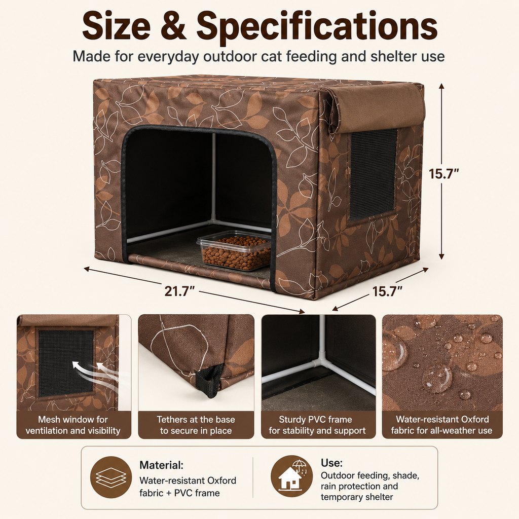 Malloren Outdoor Cat Feeding Shelter for Backyards - Weather-Resistant Food Station Cover