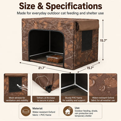 Malloren Outdoor Cat Feeding Shelter for Backyards - Weather-Resistant Food Station Cover