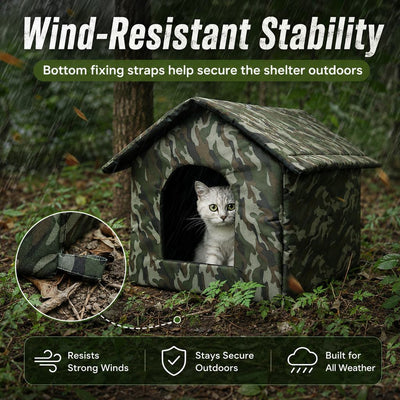 Malloren Weather-Resistant Outdoor Cat House for Porches & Backyards - Cozy Shelter for Cats & Small Dogs