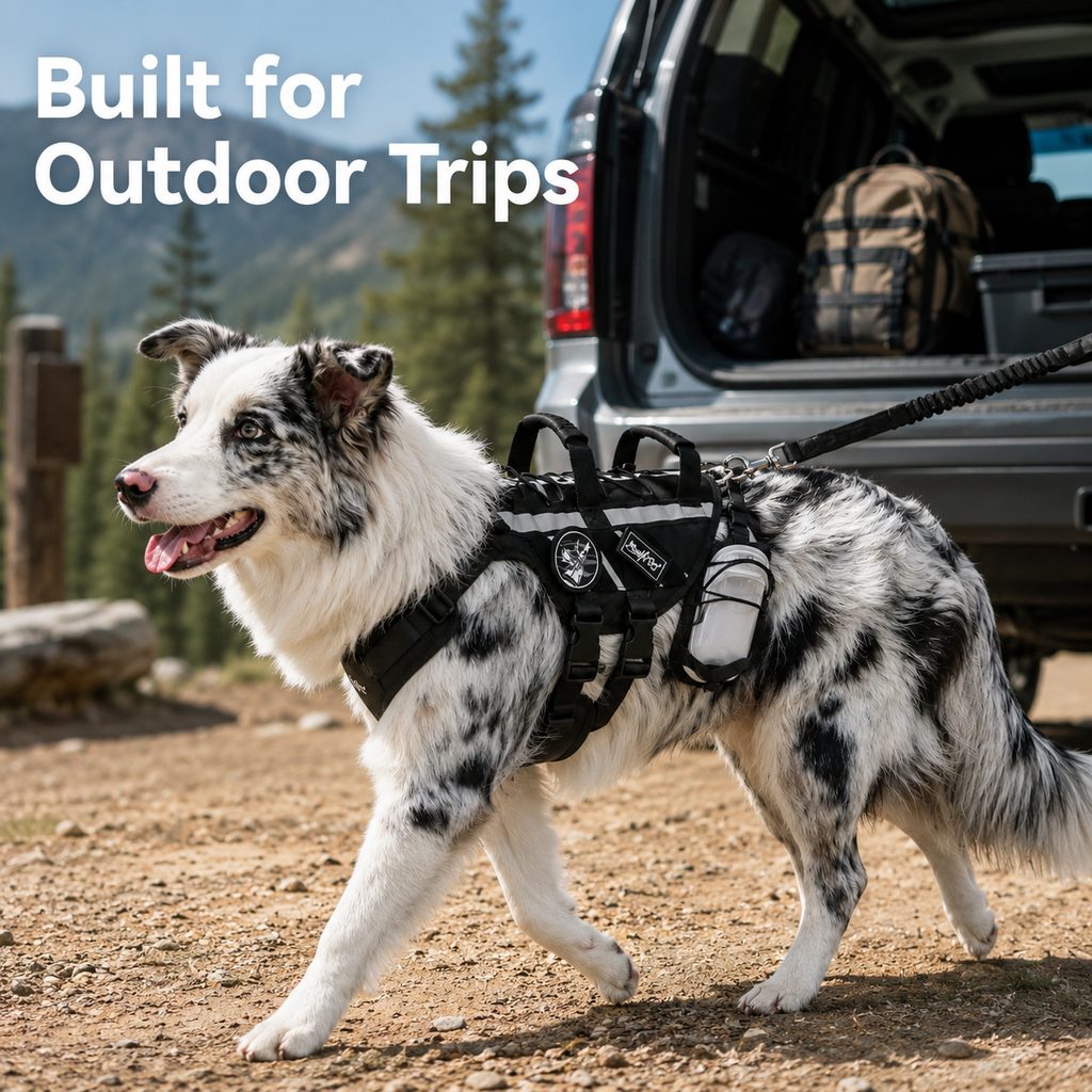 Malloren Outdoor Dog Harness & Bungee Leash Set with Dual Handles, Storage Pouch & Patch Accessories for Hiking, Walking and Everyday Adventures