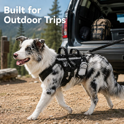 Malloren Outdoor Dog Harness & Bungee Leash Set with Dual Handles, Storage Pouch & Patch Accessories for Hiking, Walking and Everyday Adventures