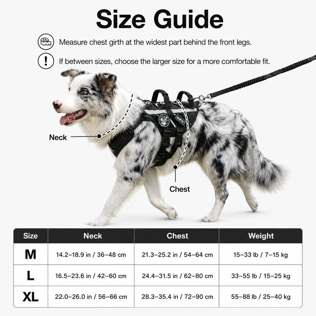 Malloren Outdoor Dog Harness & Bungee Leash Set with Dual Handles, Storage Pouch & Patch Accessories for Hiking, Walking and Everyday Adventures