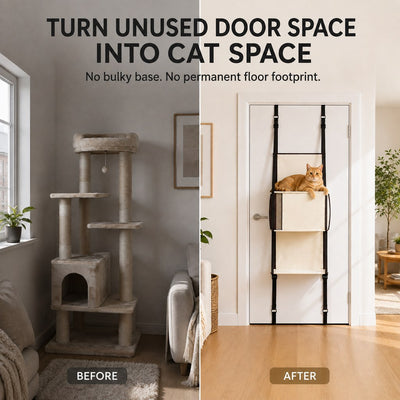 Malloren 3-Tier Door-Mounted Hanging Cat Tree for Apartments – Foldable Space-Saving Cat Climber & Lounge