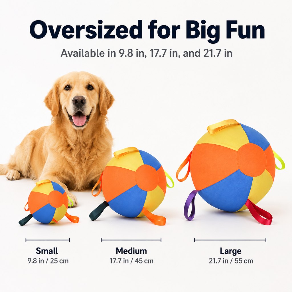 Malloren Inflatable Dog Play Ball for Backyard & Indoor Play - Oversized Chase and Tug Toy to Burn Energy and Ease Boredom