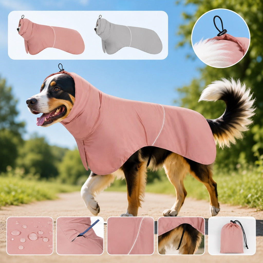 Malloren Hooded Dog Sun & Rain Cape for Summer Walks - Lightweight Neck-to-Back Coverage for Drizzle, Wind & Sunny Outdoor Days