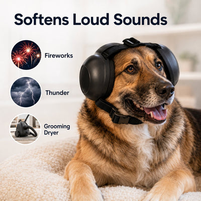 Malloren Dog Noise-Reducing Ear Muffs for Fireworks, Thunderstorms & Grooming - Adjustable Anxiety Comfort Ear Protection for Medium & Large Dogs