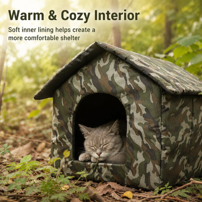 Malloren Weather-Resistant Outdoor Cat House for Porches & Backyards - Cozy Shelter for Cats & Small Dogs
