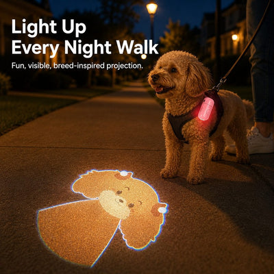 Malloren PawGlow Pink Breed Projector Dog Light for Night Walks - USB Rechargeable Clip-On Pet Light for Extra Visibility & Fun