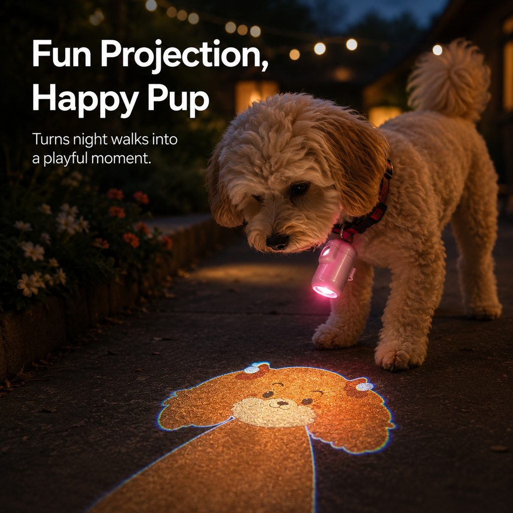 Malloren PawGlow Pink Breed Projector Dog Light for Night Walks - USB Rechargeable Clip-On Pet Light for Extra Visibility & Fun