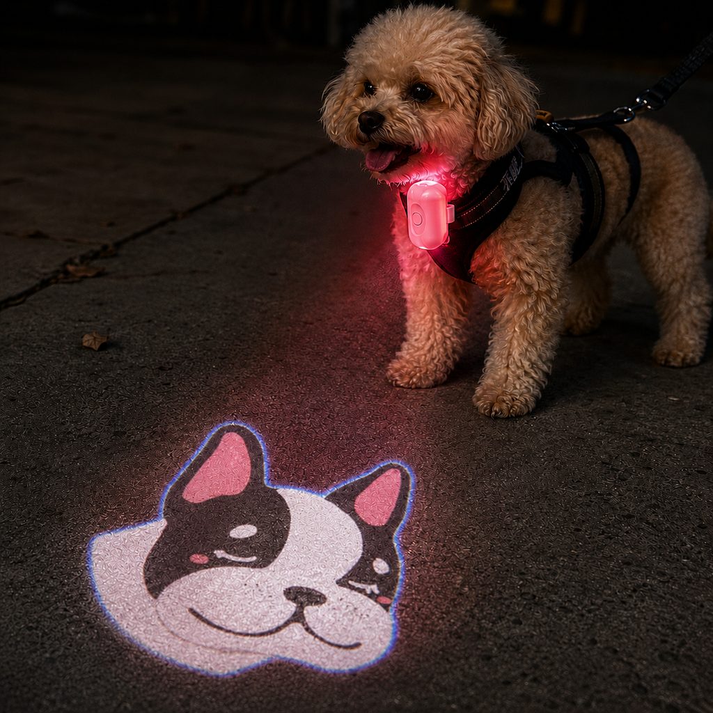 Malloren PawGlow Pink Breed Projector Dog Light for Night Walks - USB Rechargeable Clip-On Pet Light for Extra Visibility & Fun
