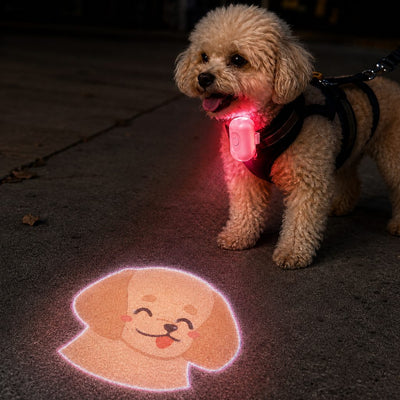 Malloren PawGlow Pink Breed Projector Dog Light for Night Walks - USB Rechargeable Clip-On Pet Light for Extra Visibility & Fun