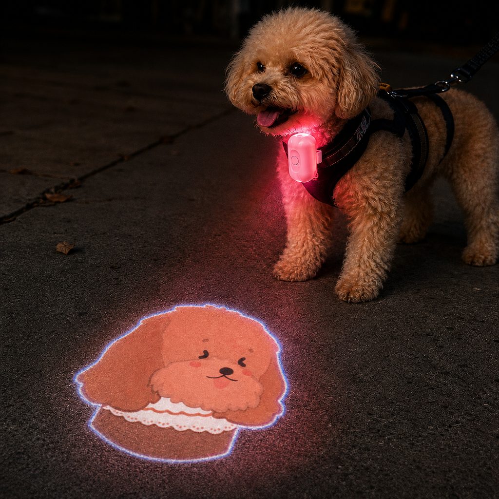 Malloren PawGlow Pink Breed Projector Dog Light for Night Walks - USB Rechargeable Clip-On Pet Light for Extra Visibility & Fun